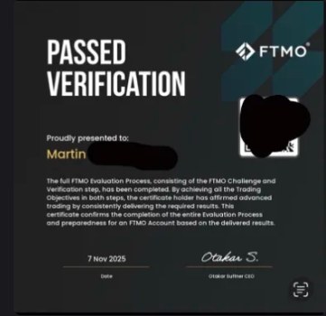 FTMO passed verification certificate, Martin